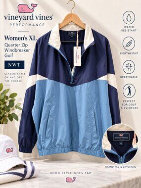 Share VINEYARD VINES Women XL Performance Quarter Zip Windbreaker Golf - NWT